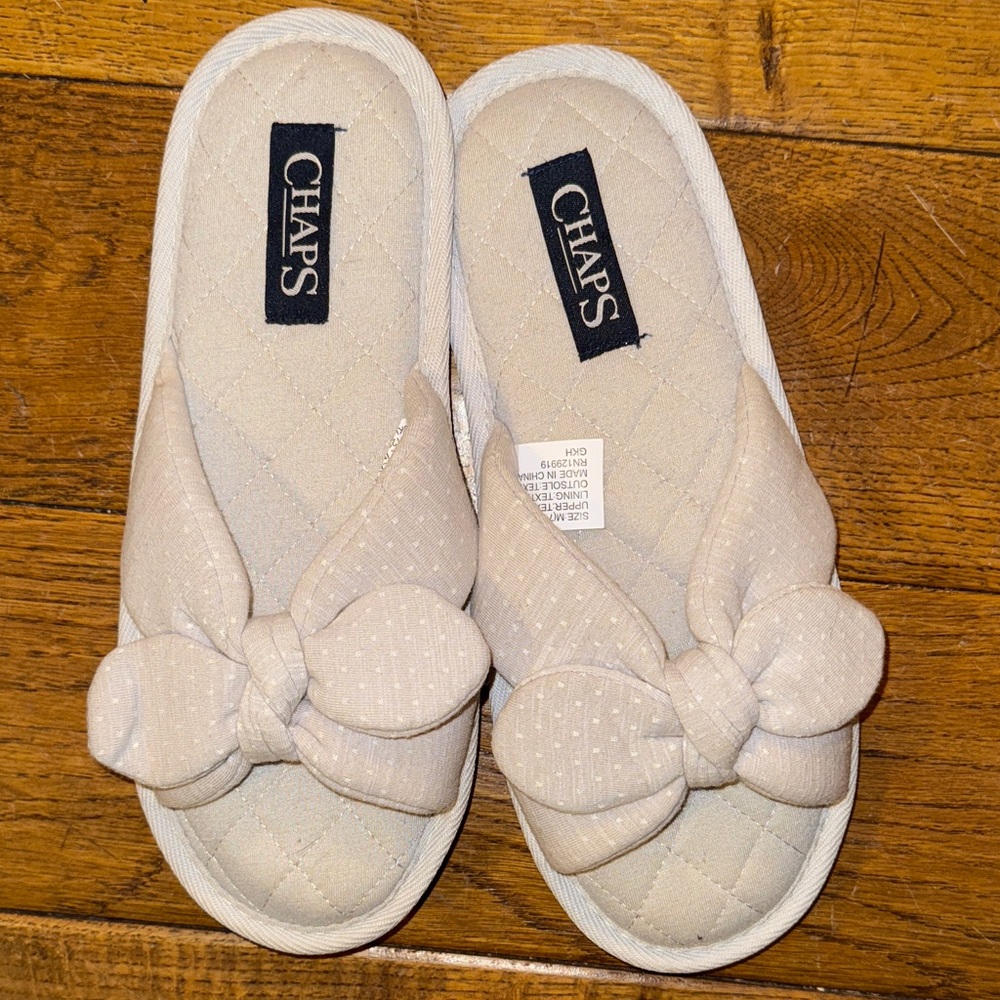 Chaps Beige Bow Slippers for Women - Picture 2 of 6